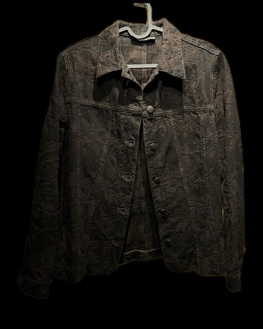 Dökkbrúnn jakki m/ blómum