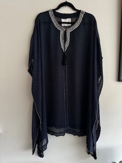 Blár kjóll/poncho m. peplum