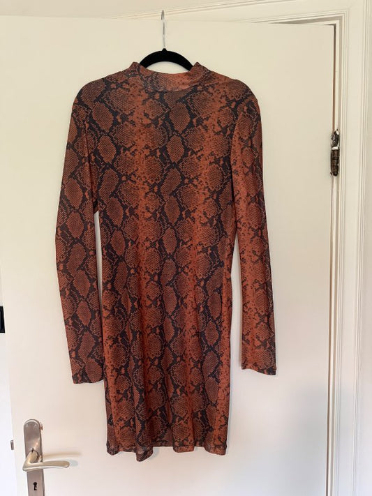 Brúnn snakeskin langermakjóll - Topshop