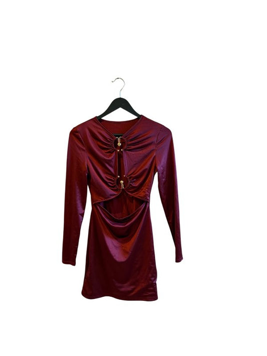 Burgundy mini dress with gold buckles