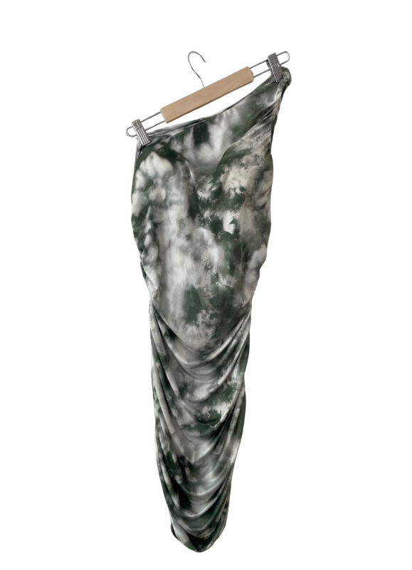 One shoulder kjóll - græn/hvítur