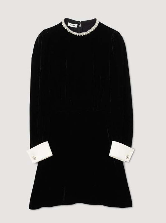 Sandro Serena Faux-Pearl Velvet Mini Dress
