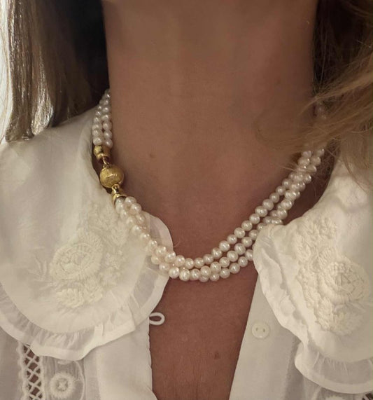 Ekta þreföld perlufesti, lás segull