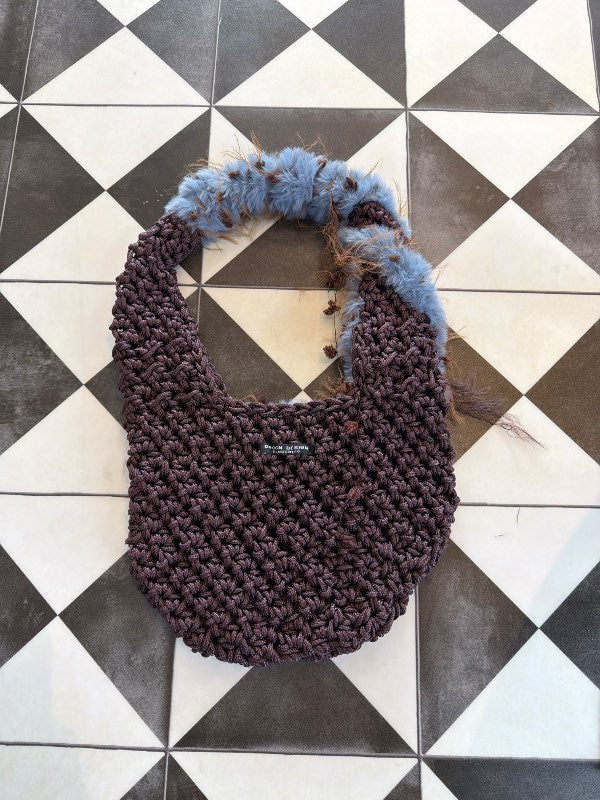 Brún og blá handmade taska