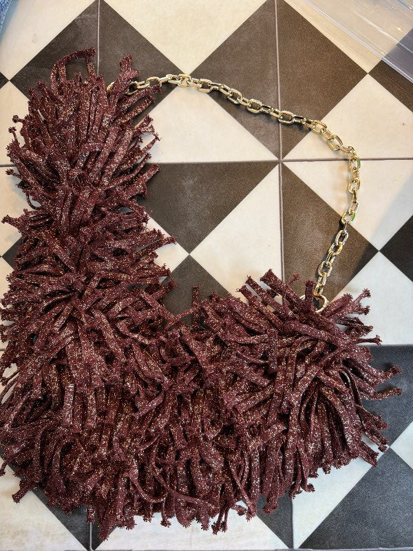 Brún glimmer m keðju handmade taska