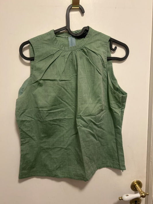 French connection green sleeveless blouse