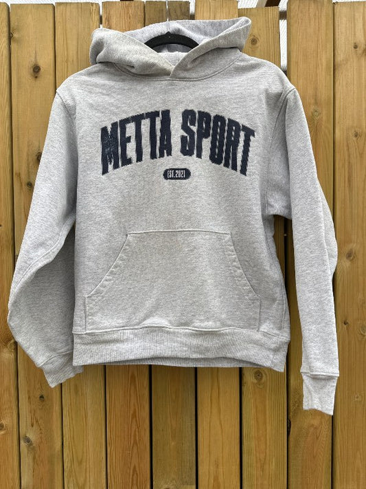 Metta Sport grá hettupeysa - blá merking